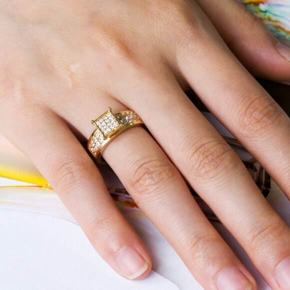 Refine Square Zircon Luxury Princess Fashion Square Rings for Women, EVGG1262 - Picture 4 of 7